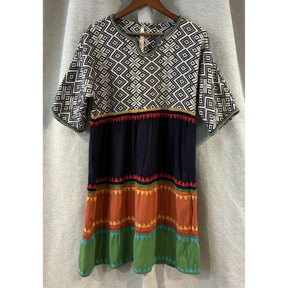Uncle Frank Dress Women M Multi‎ Texture Boho SS Western Flare Bohemian Fest